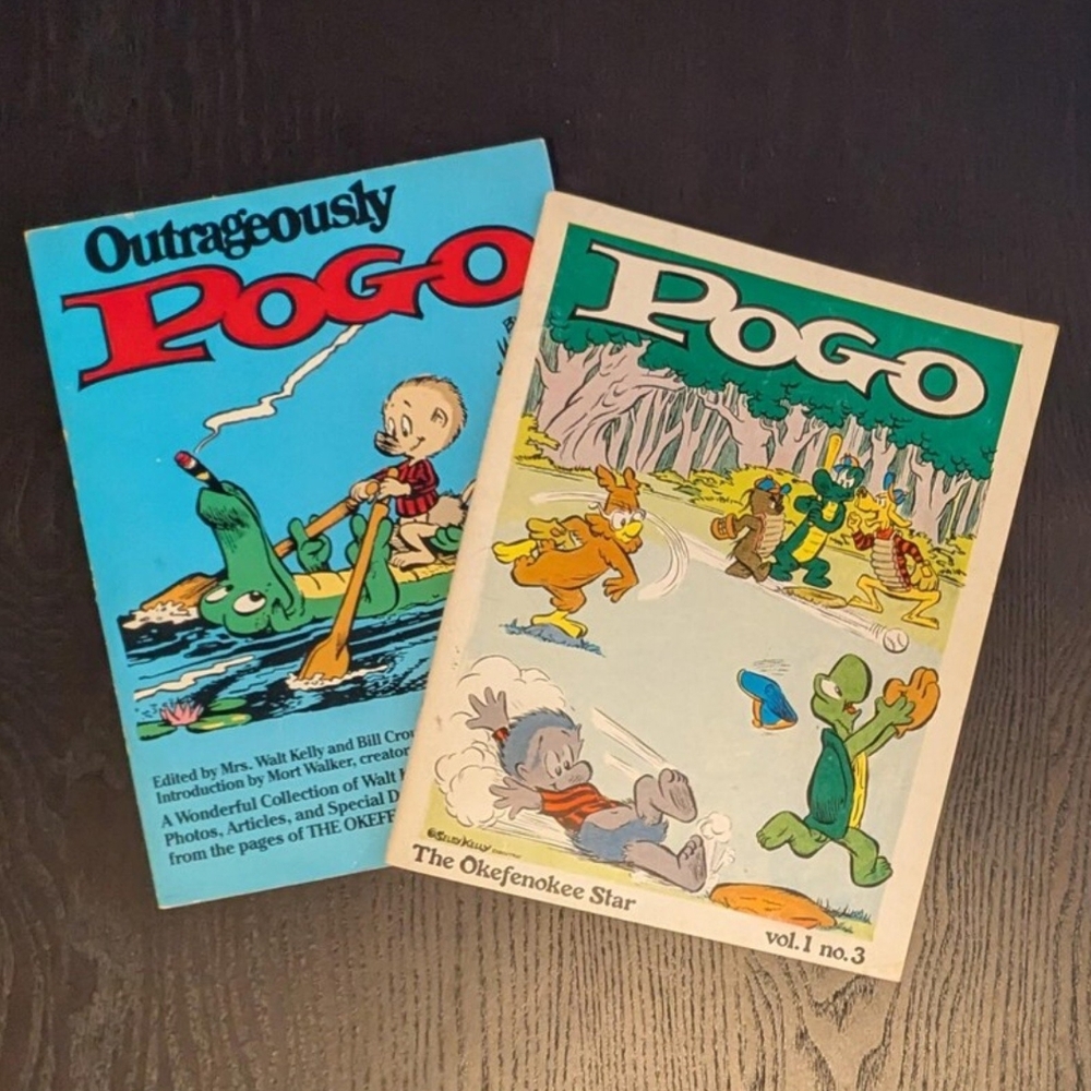 Vintage pair of POGO books; Pogo Vol. 1 No. 3 (1970s), Outrageously Pogo (1985)